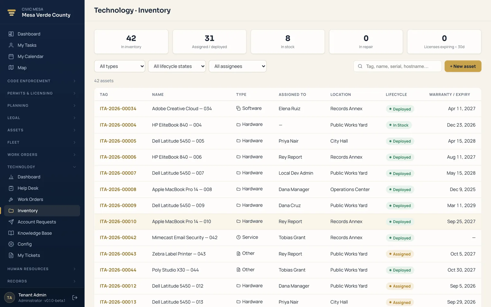 Civic Mesa IT inventory and CMDB with device lifecycle states.